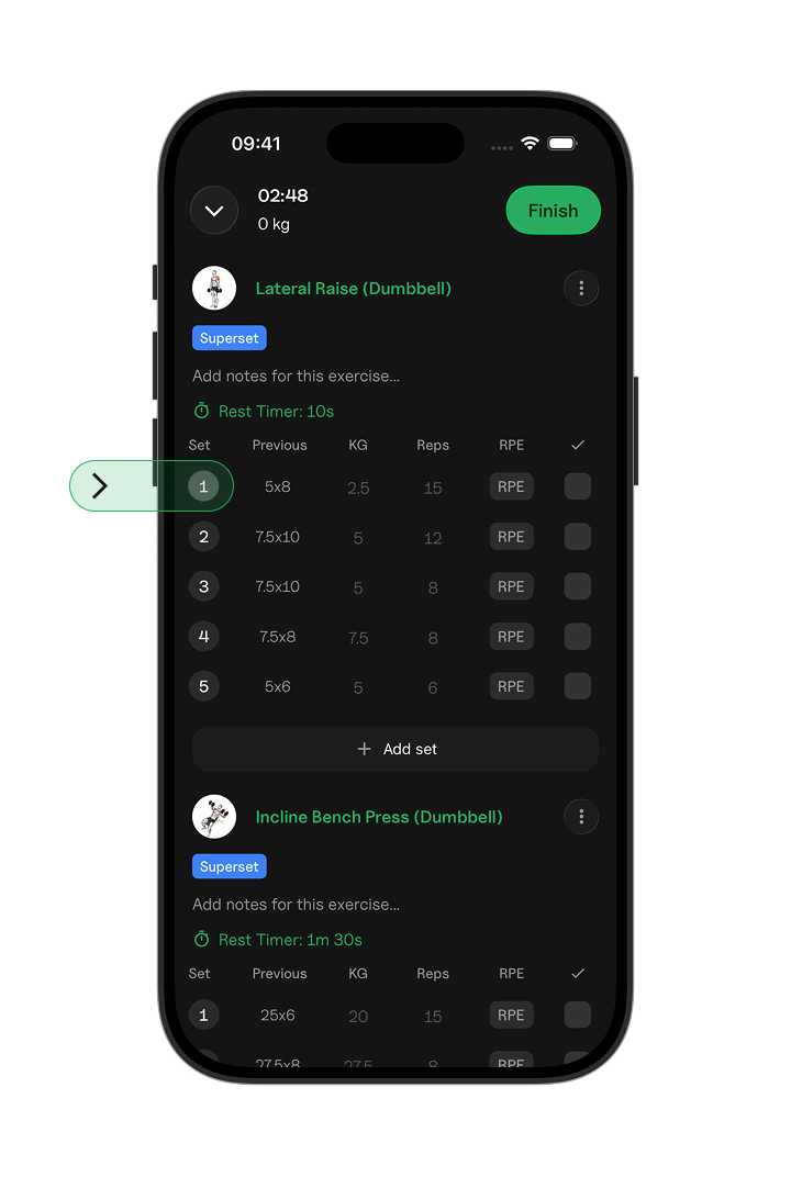 Picture of where to tap to change set type