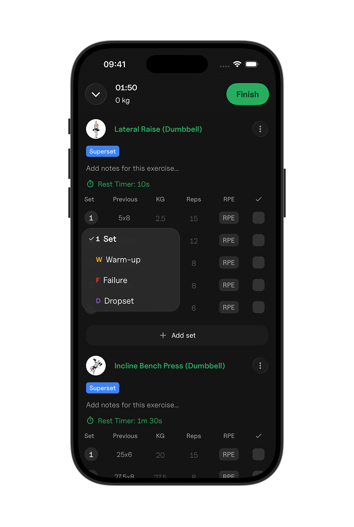Picture of the set type menu